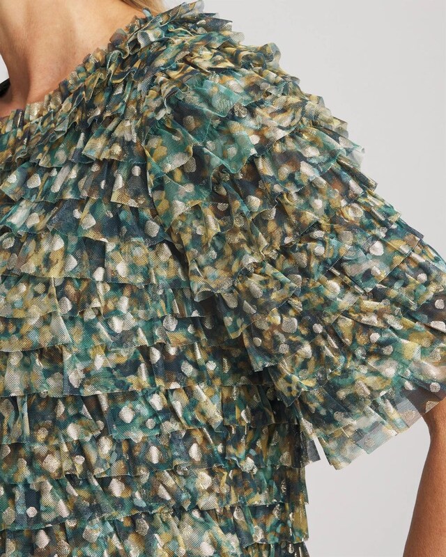 Foiled Mesh Ruffle Crop Tee - image 4
